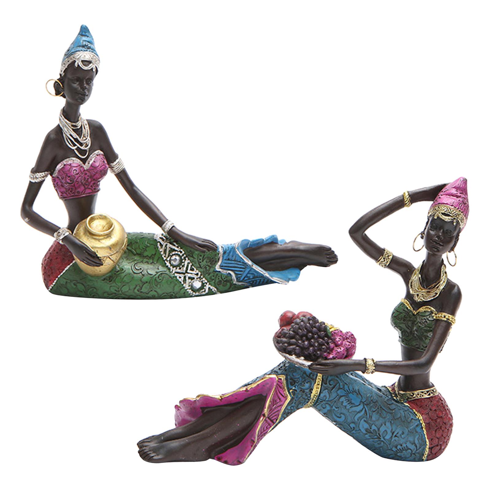 Tribal Lady Sculpture Bookshelf Woman Statues Figurine Ornaments Collections