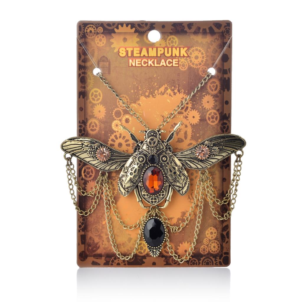 Punk Gears Resin Stone Beetle Bee Insect Mechanical Victoria Necklace Bib Choker Statement Insect Steampunk Themed