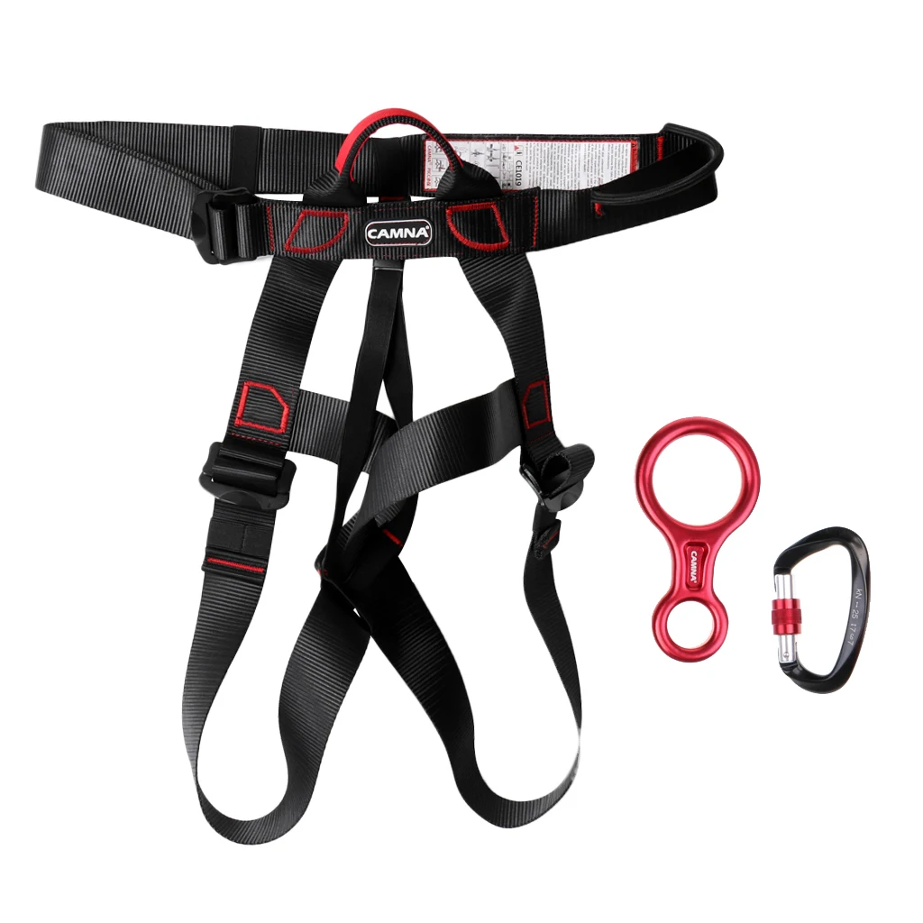 Climbing Sports Safety Sit Harness 35KN Figure 8 Belay Device Descender 25KN D-Ring Screw Lock Carabiner Accessories