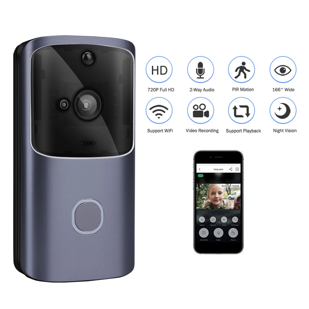 WIFI Video Doorbell, Smart Doorbell 720P HD Security Camera Chime Night Vision