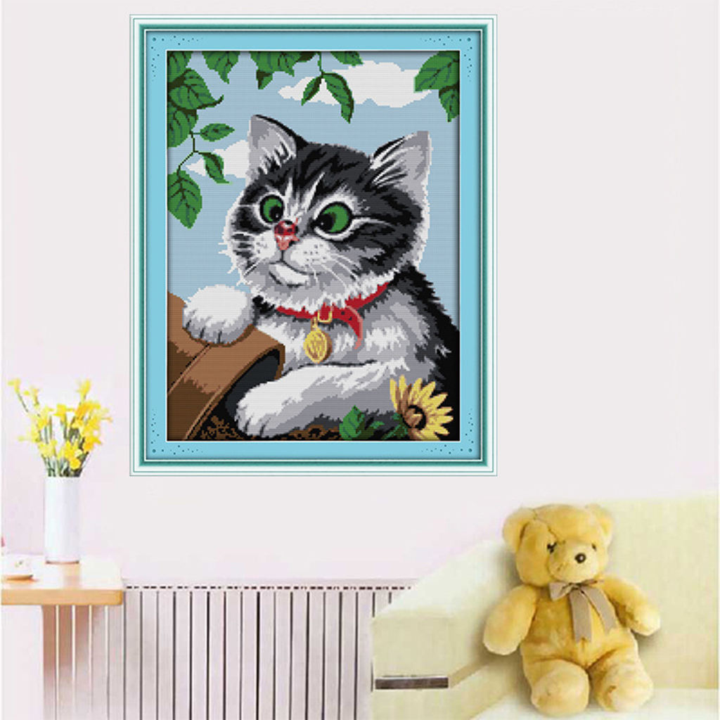 1 Set Cross Stitch Starter Kit with Little Cat Pattern for Embroidery Lovers