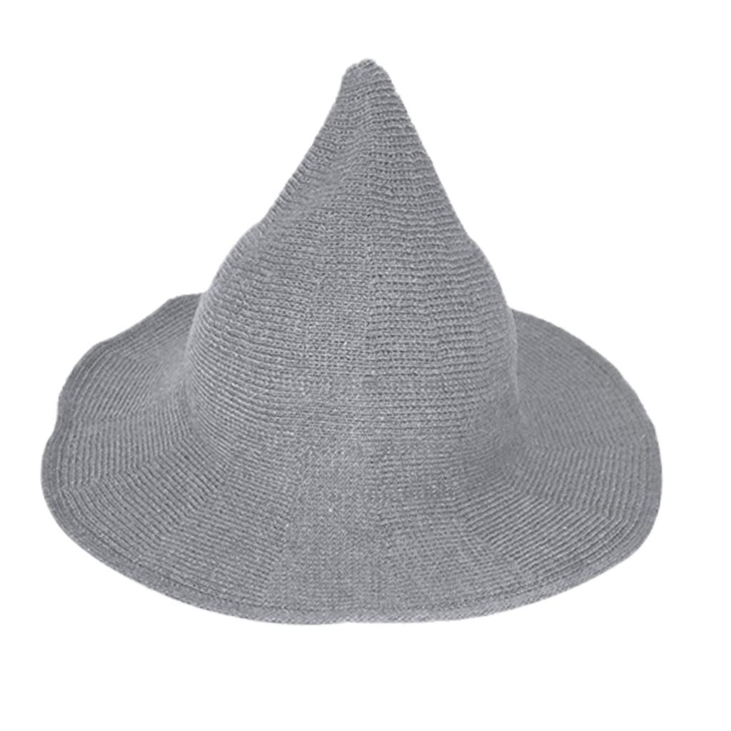 Women Modern Wool Witch Hat Foldable Costume Pointed Hat Halloween Party Hats Warm Autumn Winter Cap