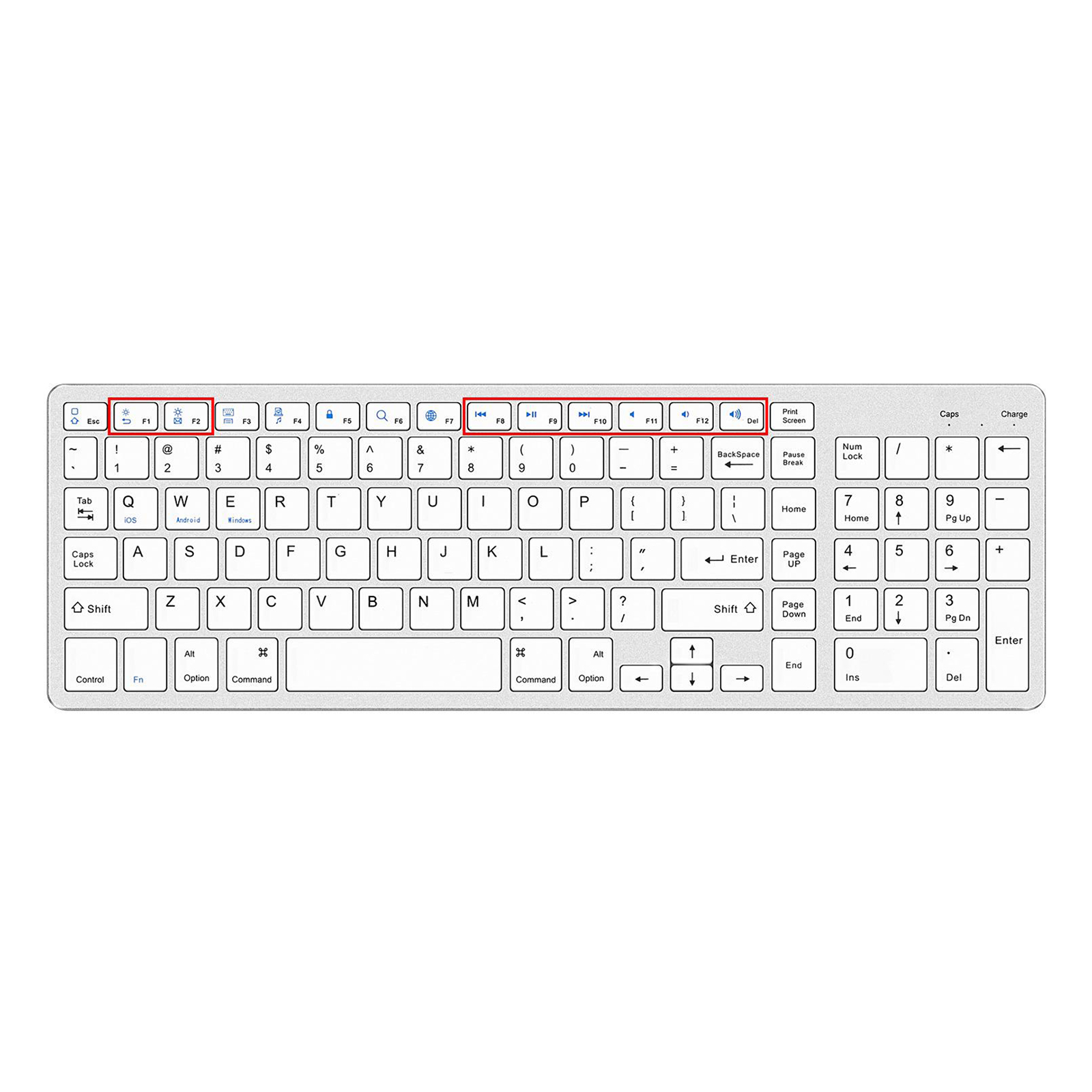 Compact  Wireless Keyboard Slim Flat Quiet 90% Less Noise with Numeric Keypad for Windows iOS Android