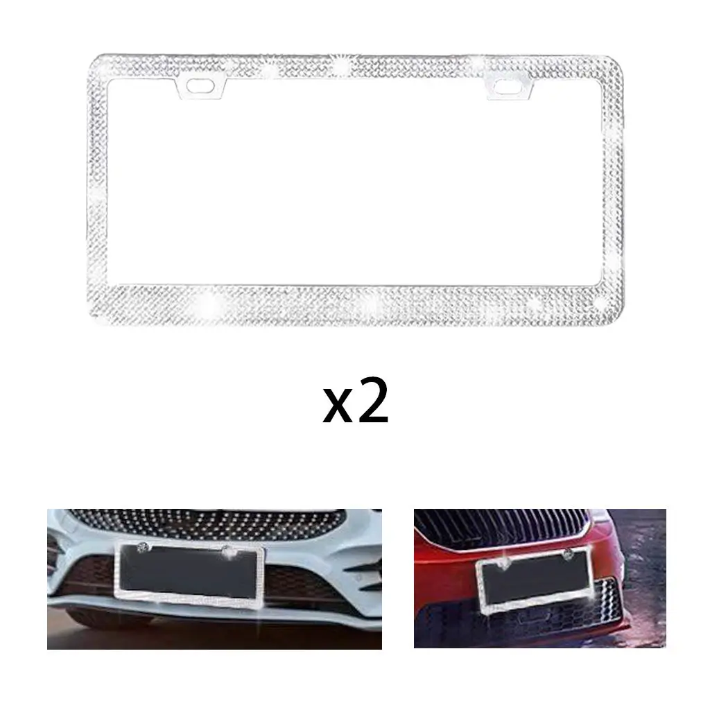 2pc License Plate Frame Women Gifts Diamond Stainless Steel Sparkly Car License Frame
