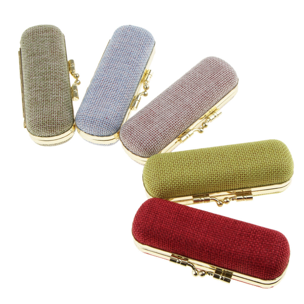 Soft Linen Cover Lipstick Case Holder With Mirror,Solid Random Color Makeup Jewelry Holder Box Lip Balm Carry Case Travel