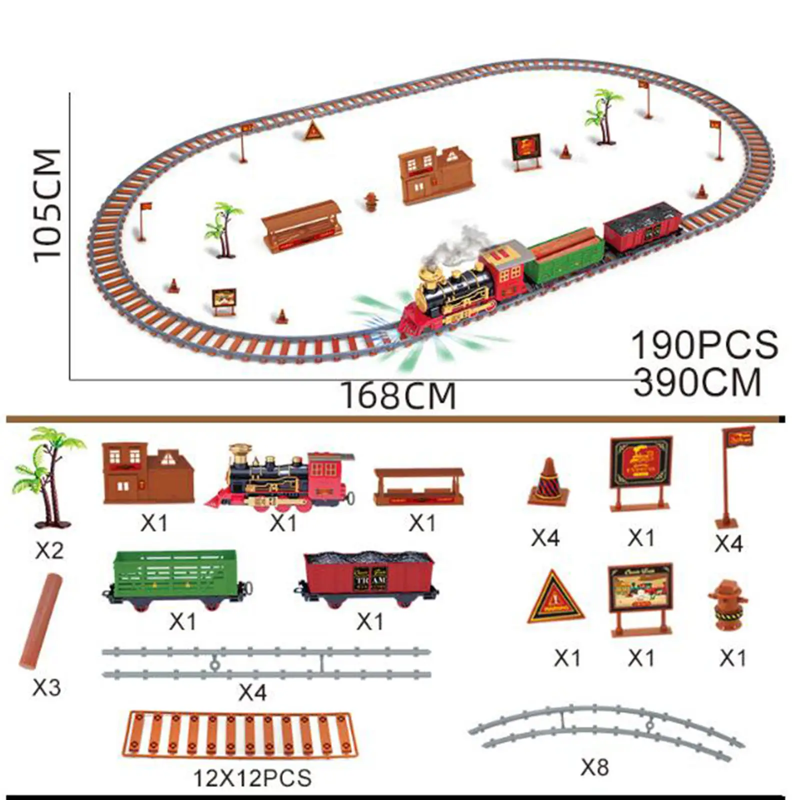 Xmas Train Tracks Set with Light Sound Steam Kid Toy Gift Tree Decor