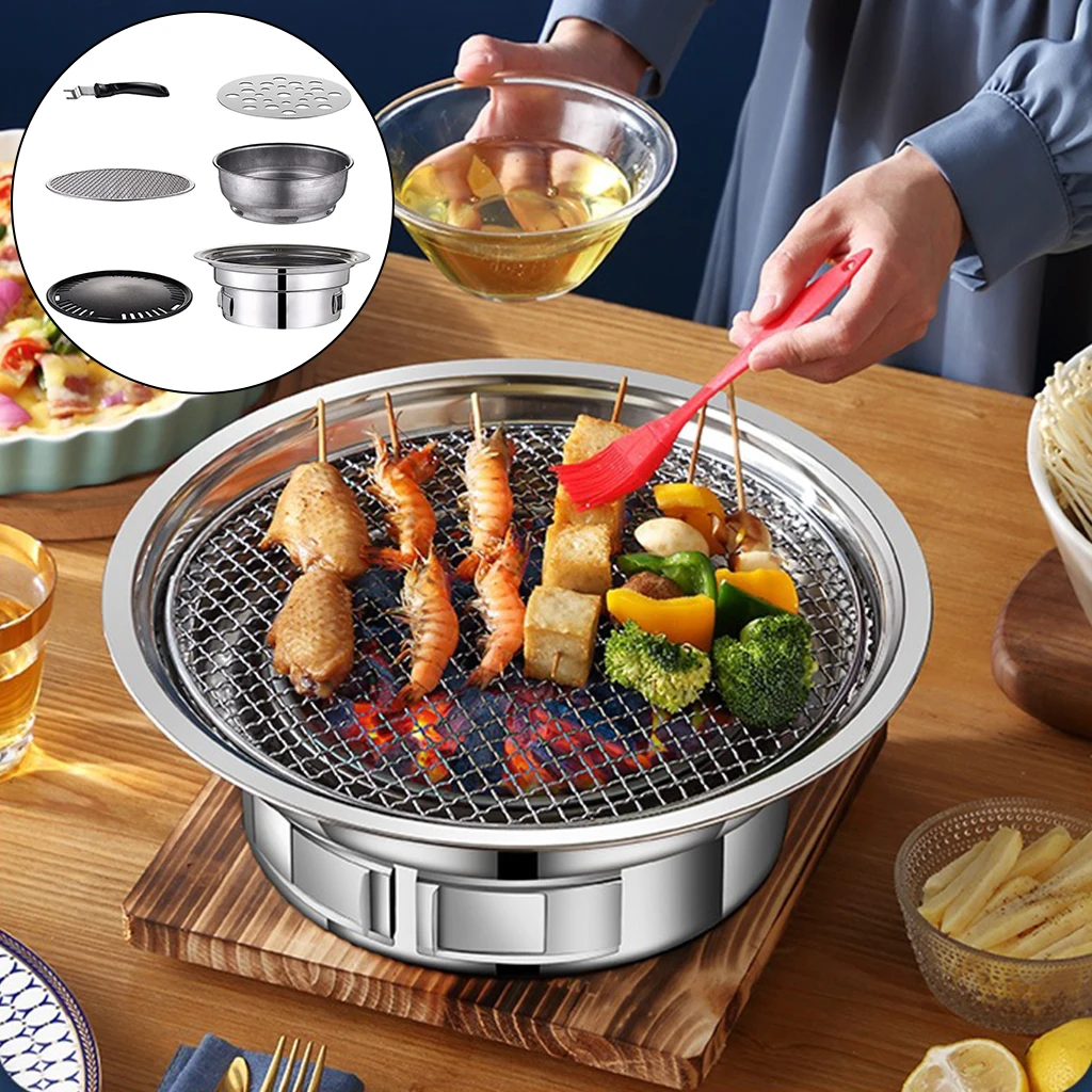 Korean Charcoal Barbecue Grill Household Korean BBQ Grill Non-stick for Home Kitchen Outdoor Garden Barbecue Stove