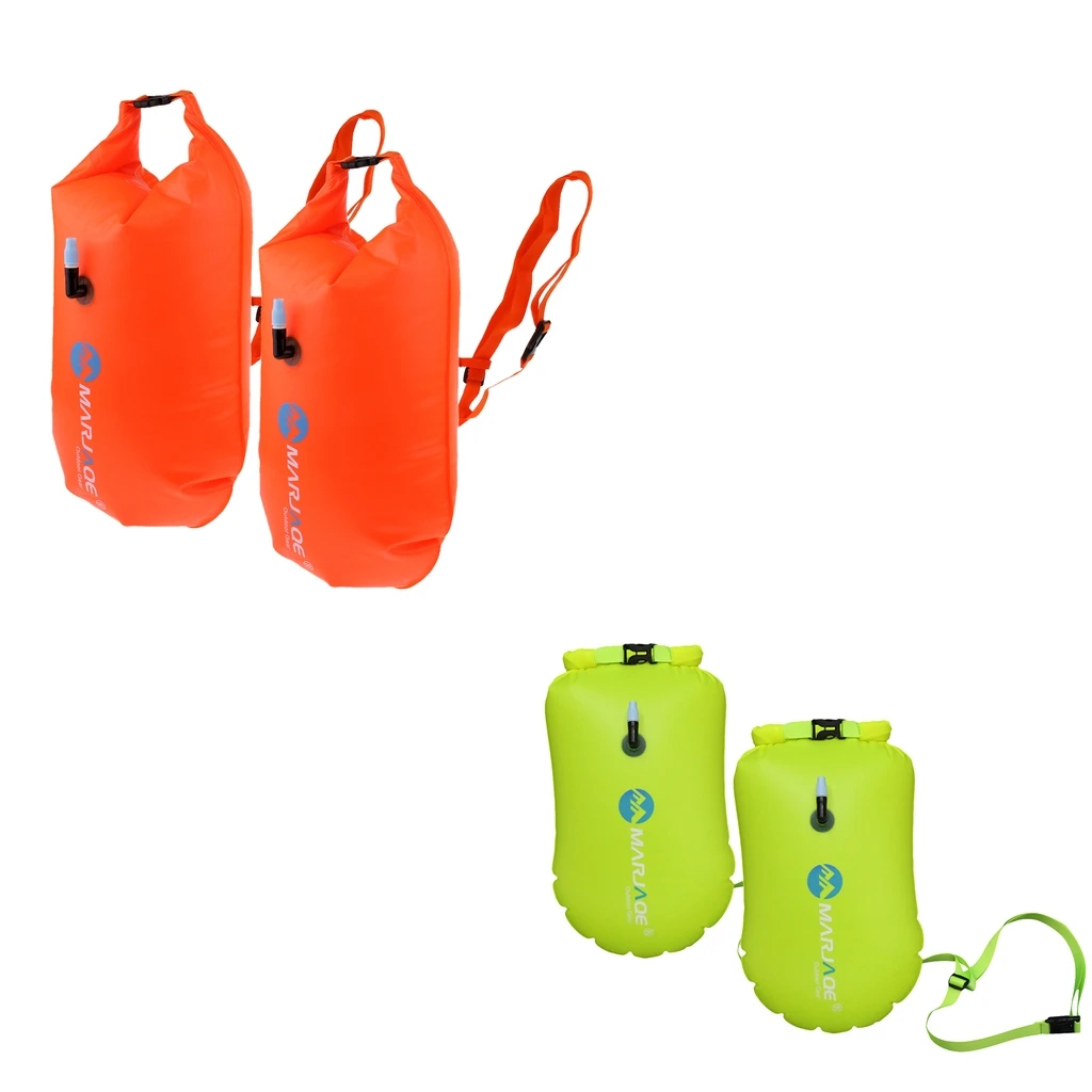 Set 2 PVC Safety Inflatable Floating Dry Storage Bag Float & Belt for Open Water Swimming Kayak SUP Snorkeling Diving Surfing