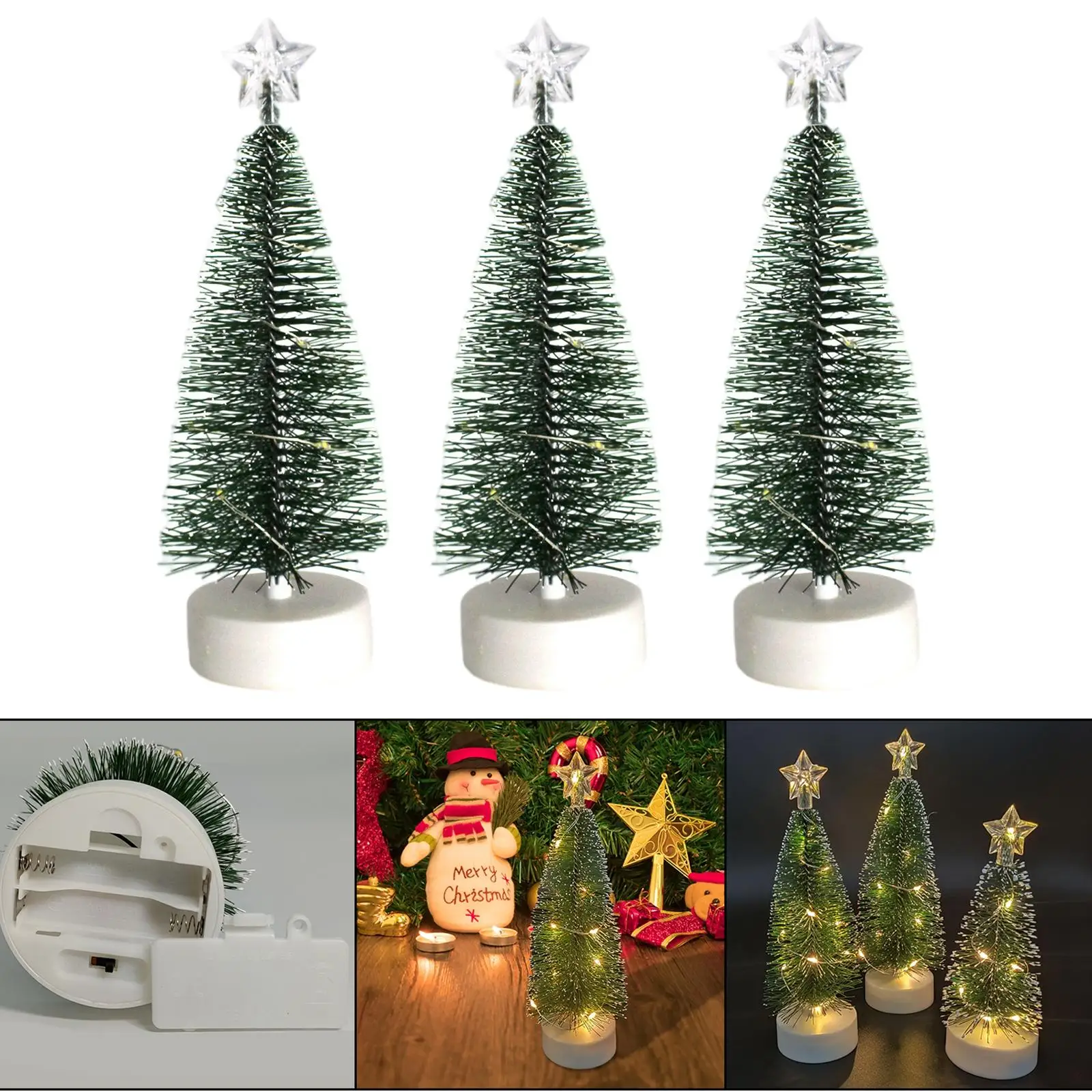 Mini Sisal Christmas Tree With LED Lights Small Pine Tree Table Xmas Home Decor 
