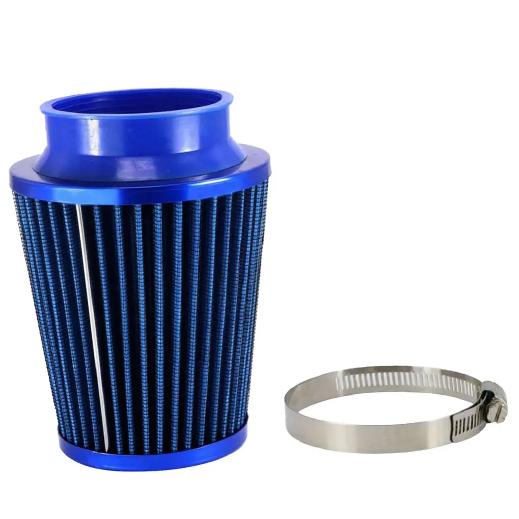 Blue 76mm Car Truck Turbo Cold Air Filter Round Cone High Flow