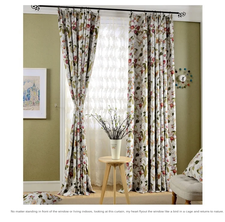 American High-end Flower Rice White Printing Blackout Curtains for Living Room Bedroom Dining Room Balcony Decoration