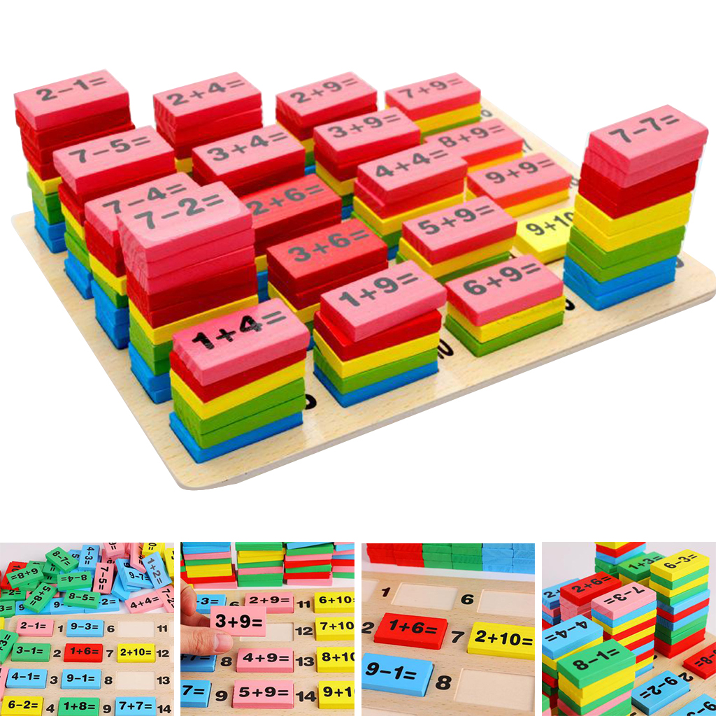 110PCS Colorful Wooden Children Math Counting Calculation Domino Toys Game