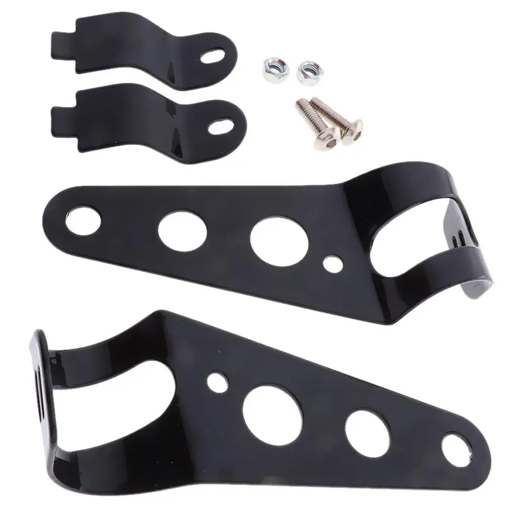 Aluminum Alloy Fork Ear Headlight Side Mount Clamp Brackets for Motorbike Chopper Bobber Cafe Racer (BLACK)