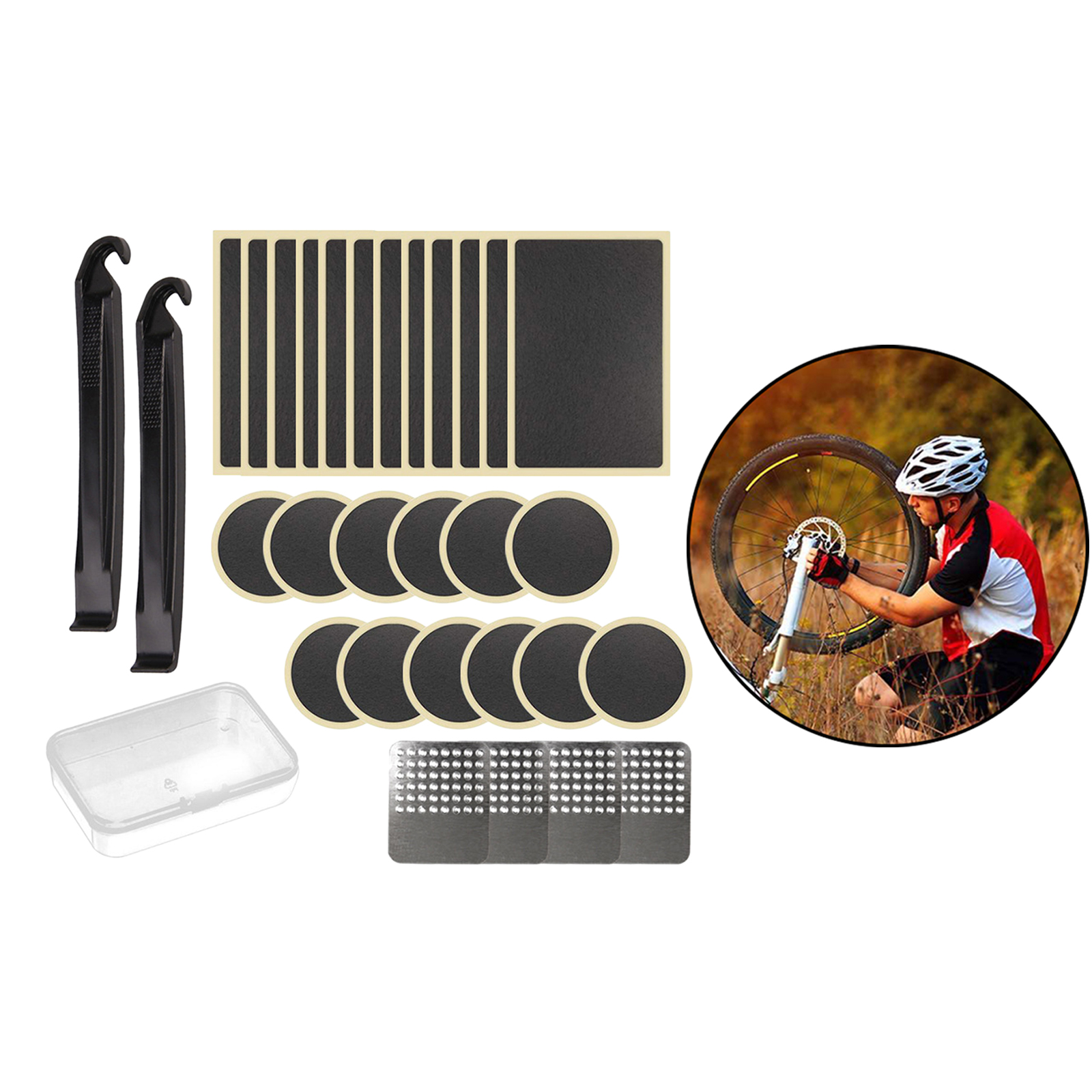 Glueless Bike Tire Puncture Repair Patch Kit – Adhesive Patches & Scuffer for Bicycle Inner Tube Repair for Road Mountain Bike