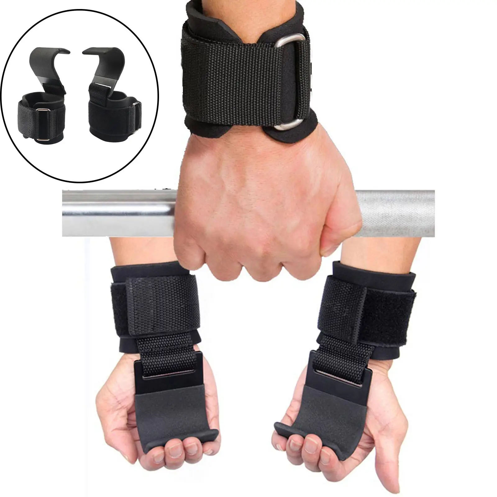 EVO Weight lifting Metallic Hook Gym Straps Neoprene wrist Support Wraps grips 