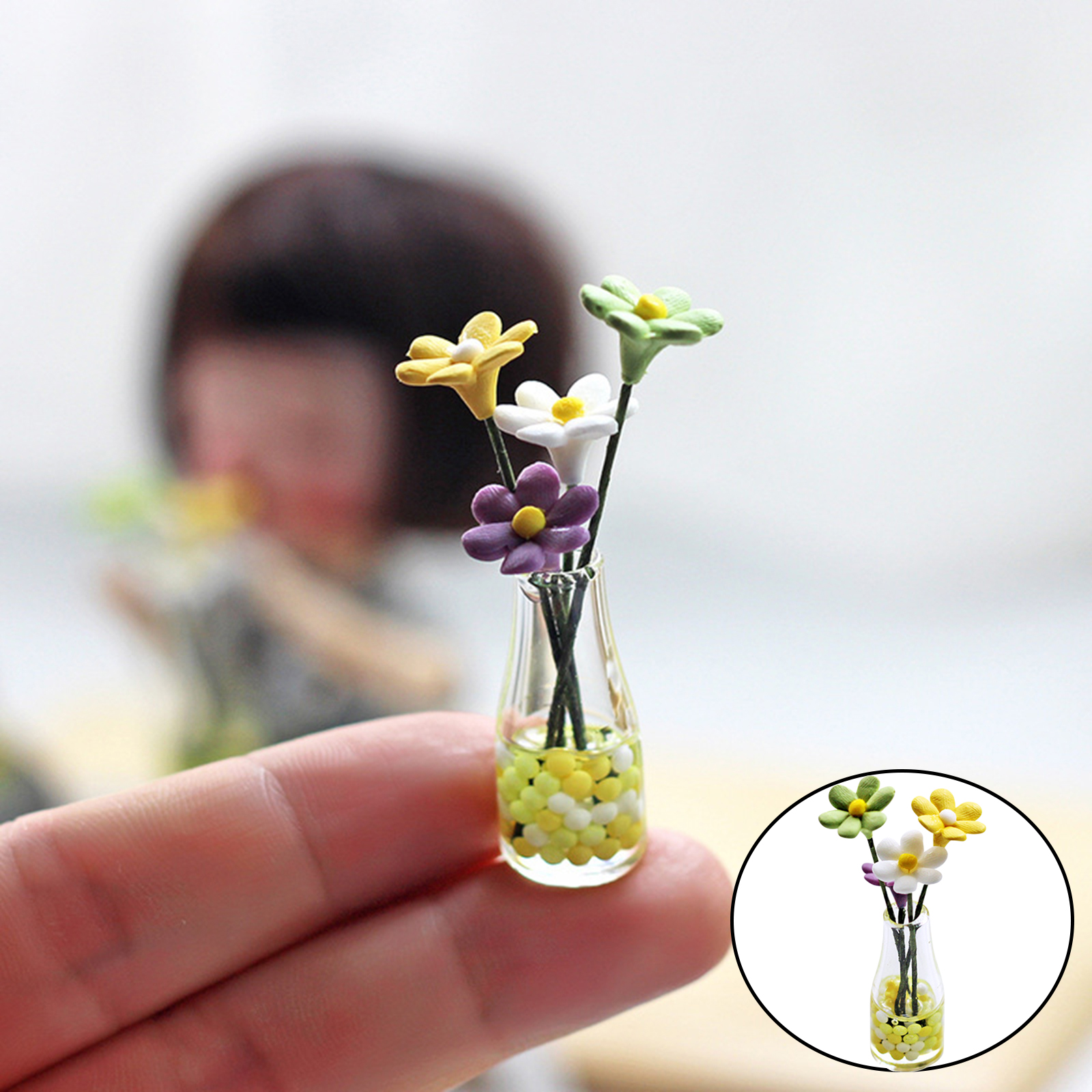 1/12 Dollhouse Miniature Accessory Mini Daisy Flower Bottles Simulation Doll Toys Living Room Bedroom Decor