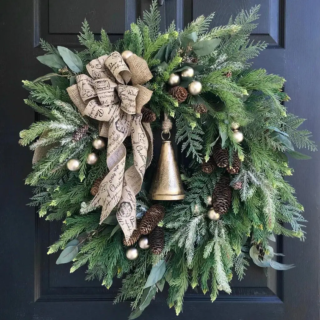 Christmas Wreath Wall-Mounted Decoration Pine Cones Pine Needles Xmas Wreath for Indoor and Outdoor Home Party Front Door