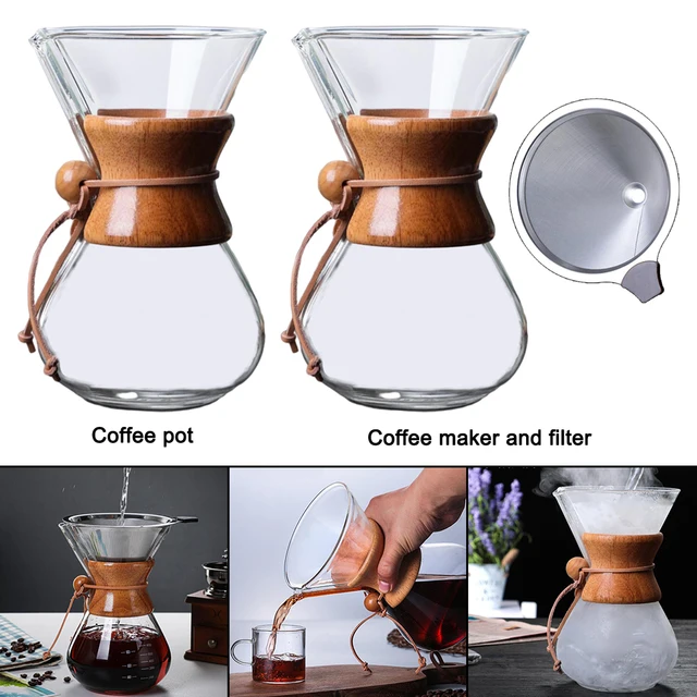 1pc Pour Over Coffee Maker, Stainless Steel Permanent Filter Manual Coffee  Dripper With Real Wood Sleeve, Portable Coffee Makers