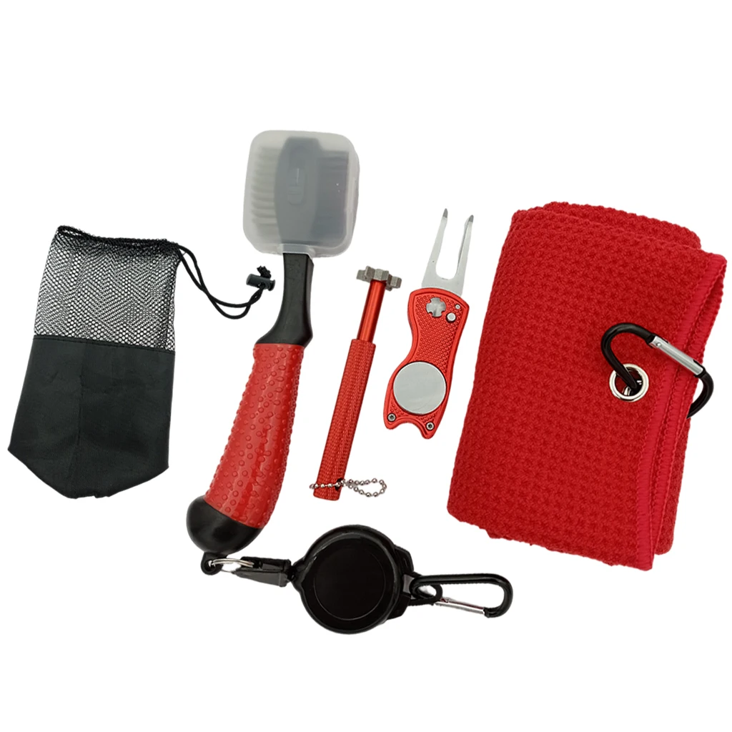 Golf Club Cleaning Kit Golf Towel, Golf Club Brush, Foldable Divot Repair Tool with Ball Marker, Golf Training Aids Accessories