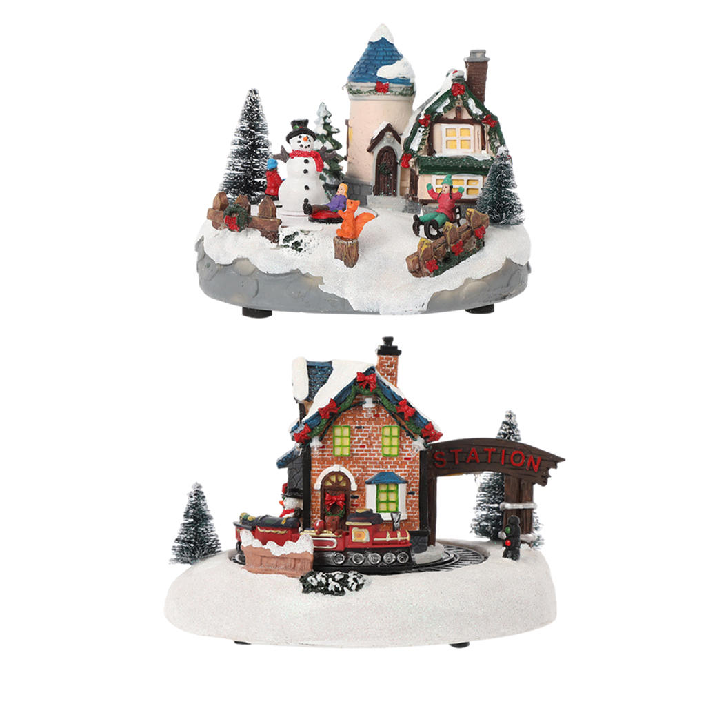 Resin Christmas Village Houses Musical Winter Collection Snow Scene for Kids Adults Teens