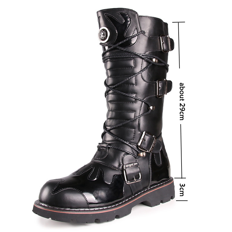 Genuine Leather Men's Motorcycle Boots Knee High Punk Tactical Tactical Boots Winter Snow Boots New Male Rock Half Boots