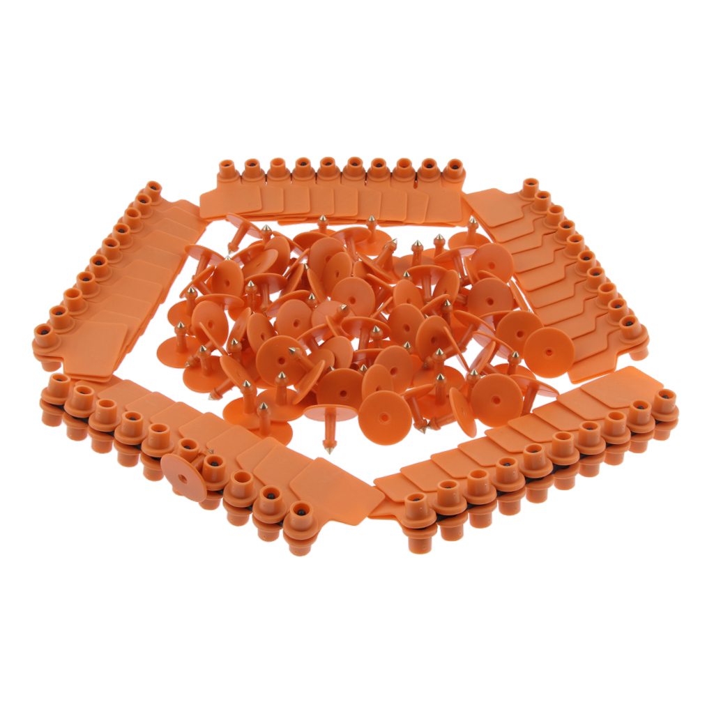 100 Pcs Pigs Cow Cattle Ear Tag, Blank, Brass Ear Stud, Never Rust, Orange