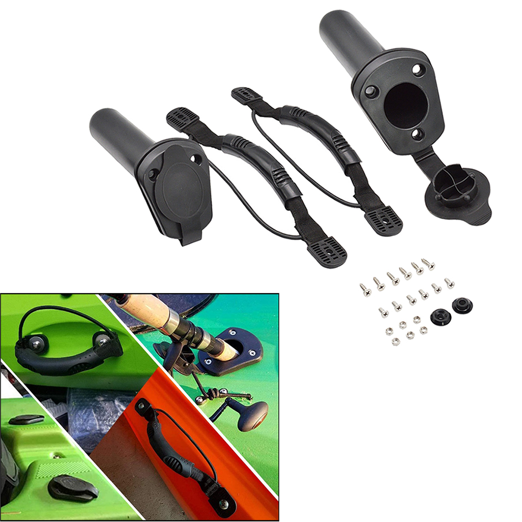 4pcs Kayak Boat Side Mount Carry Handles, Paddle Park Handle Webbing Strap with Canoe Boats Fishing Rods Pole Holder with 