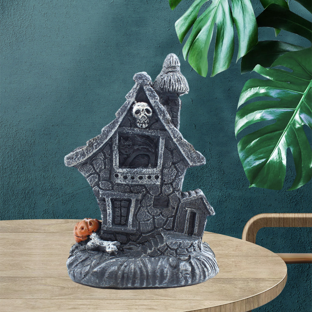 Hand Painted Waterproof Halloween Mini Haunted House Statue LED Light Decors Table Decorations