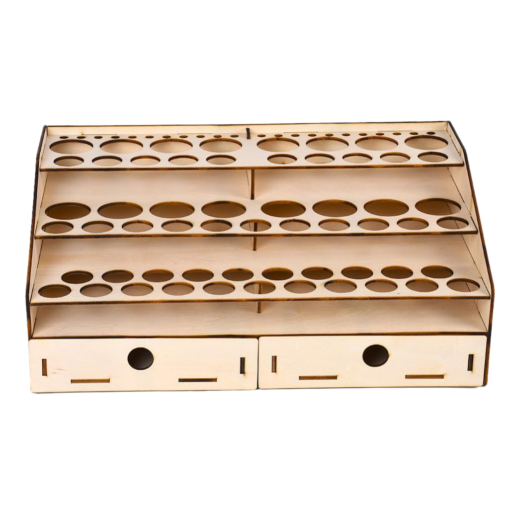 Wooden Paint Bottle Rack Pigment Organizer 4 Layers Ladder And 2 Drawer Cabinet