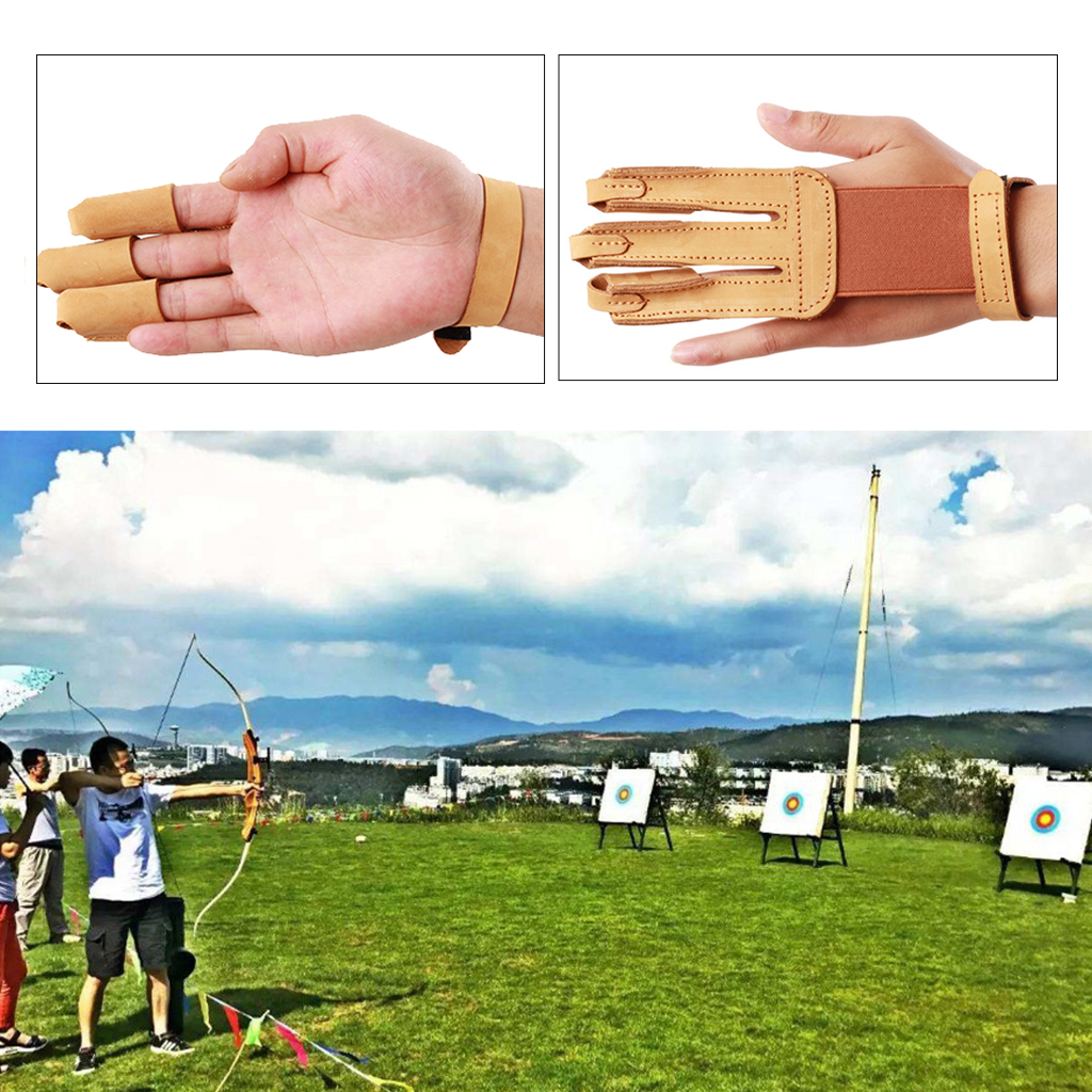 Single Archery 3 Finger Glove Men Women Leather Finger Guard Protector