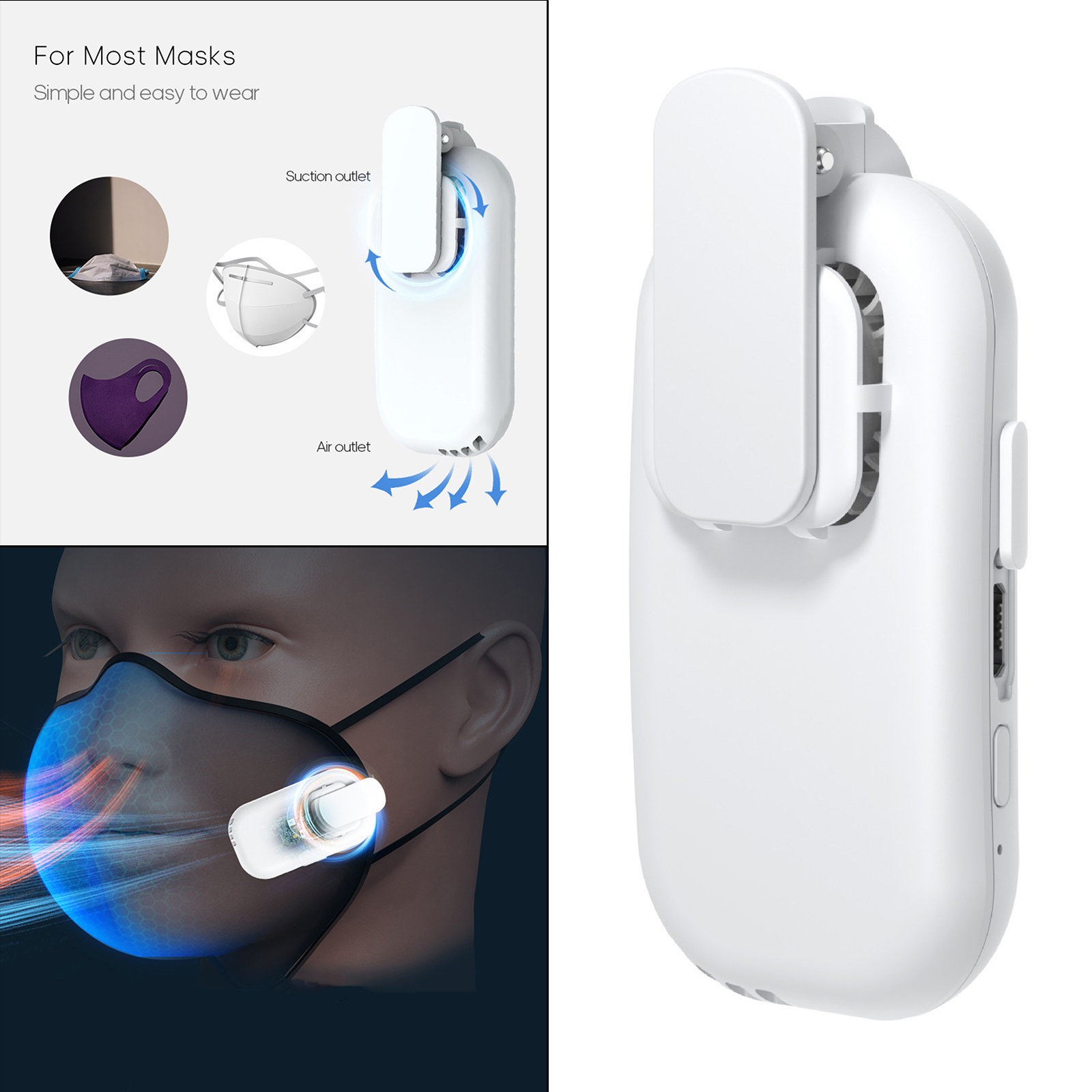 Clip-on Mask Fan Cooling USB Rechargeable Portable Electric Fan Air Cooler White For Outdoor Sports Mask Summer