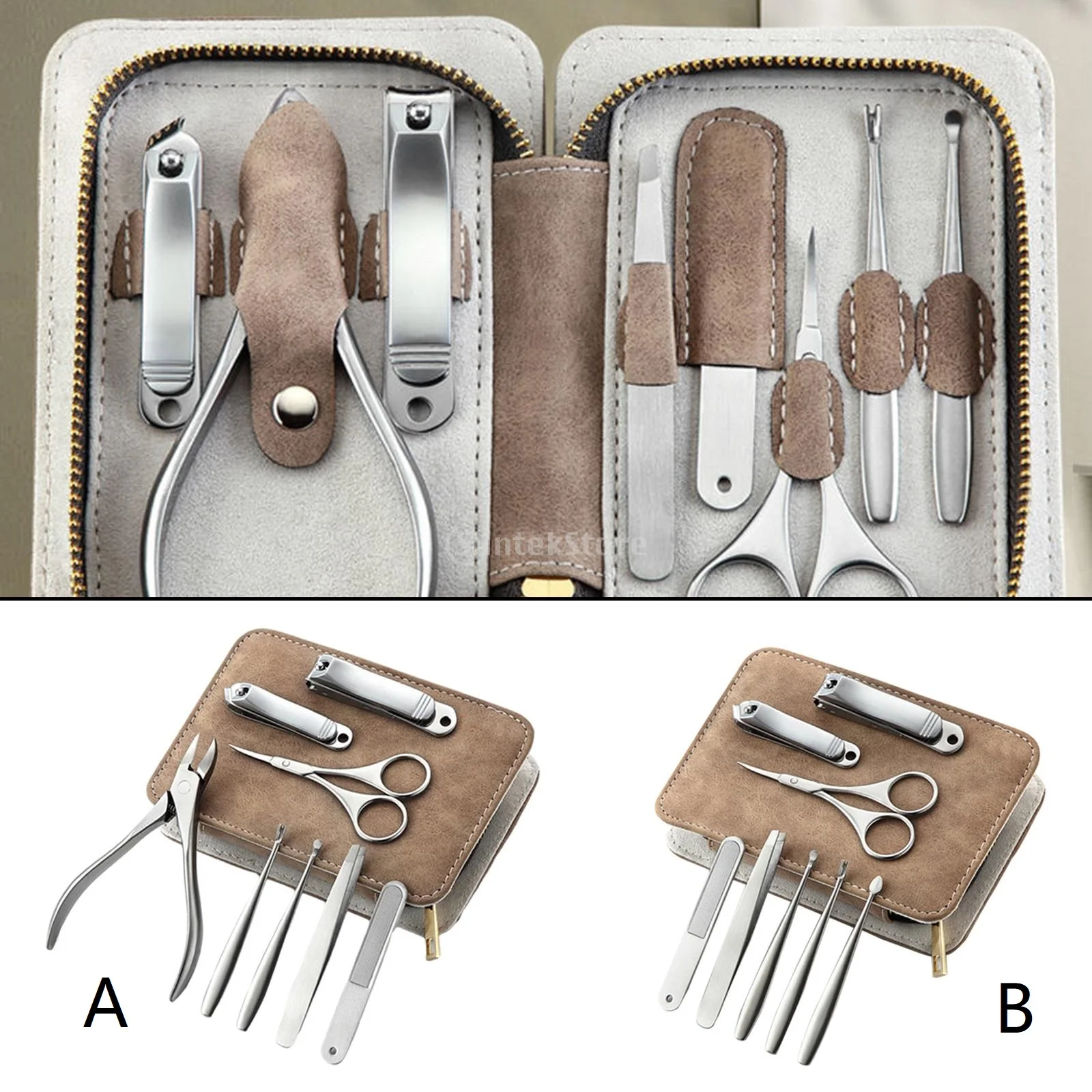8 in 1 Manicure Set Nail Cutter Tools with Travel PU Case Nail Clipper Nail Scissors Grooming Set for Nail Care Stainless Steel