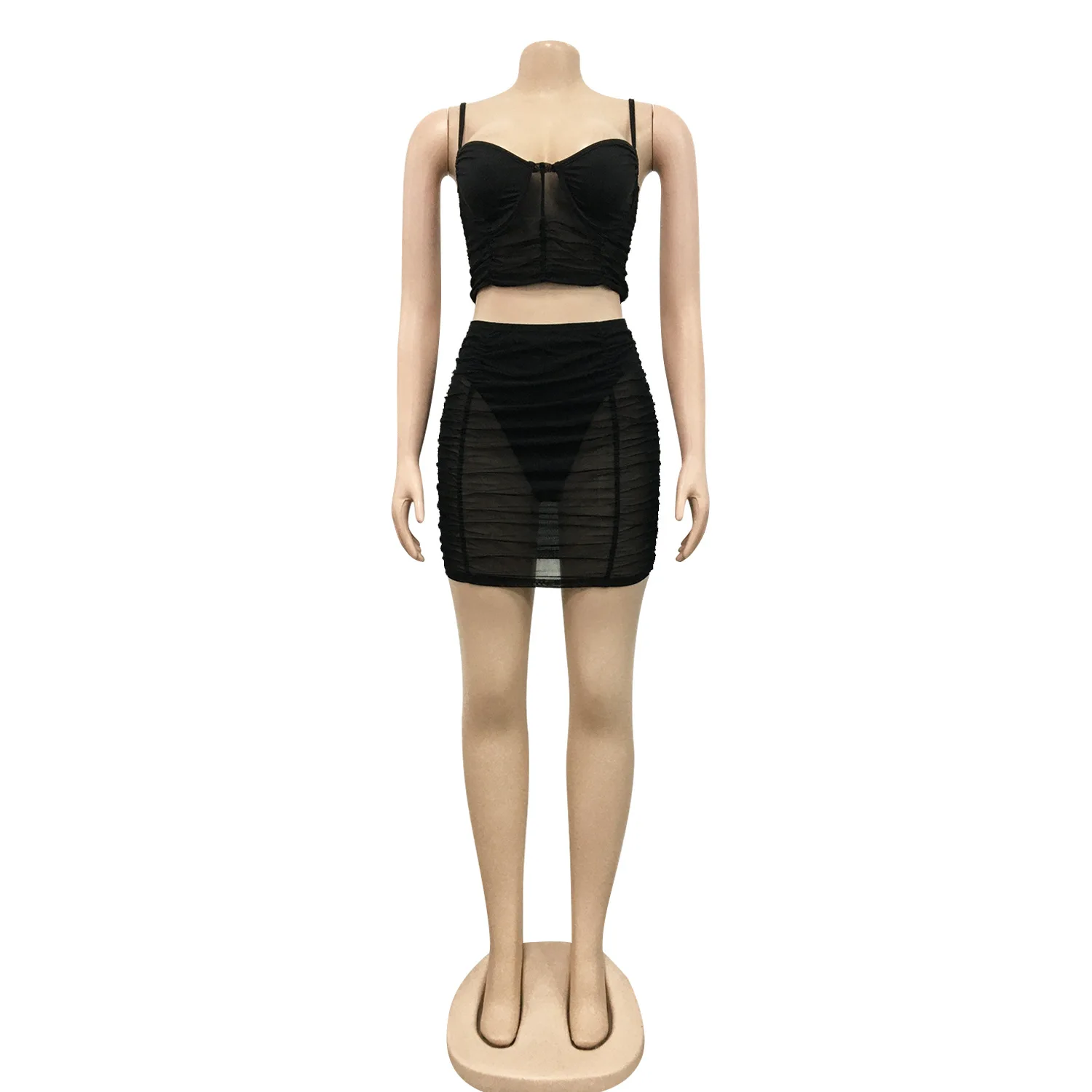 sexy conjunto de duas peças saia feminina clubwear preto puro malha bodycon mini vestido define rave wear itens por atacado