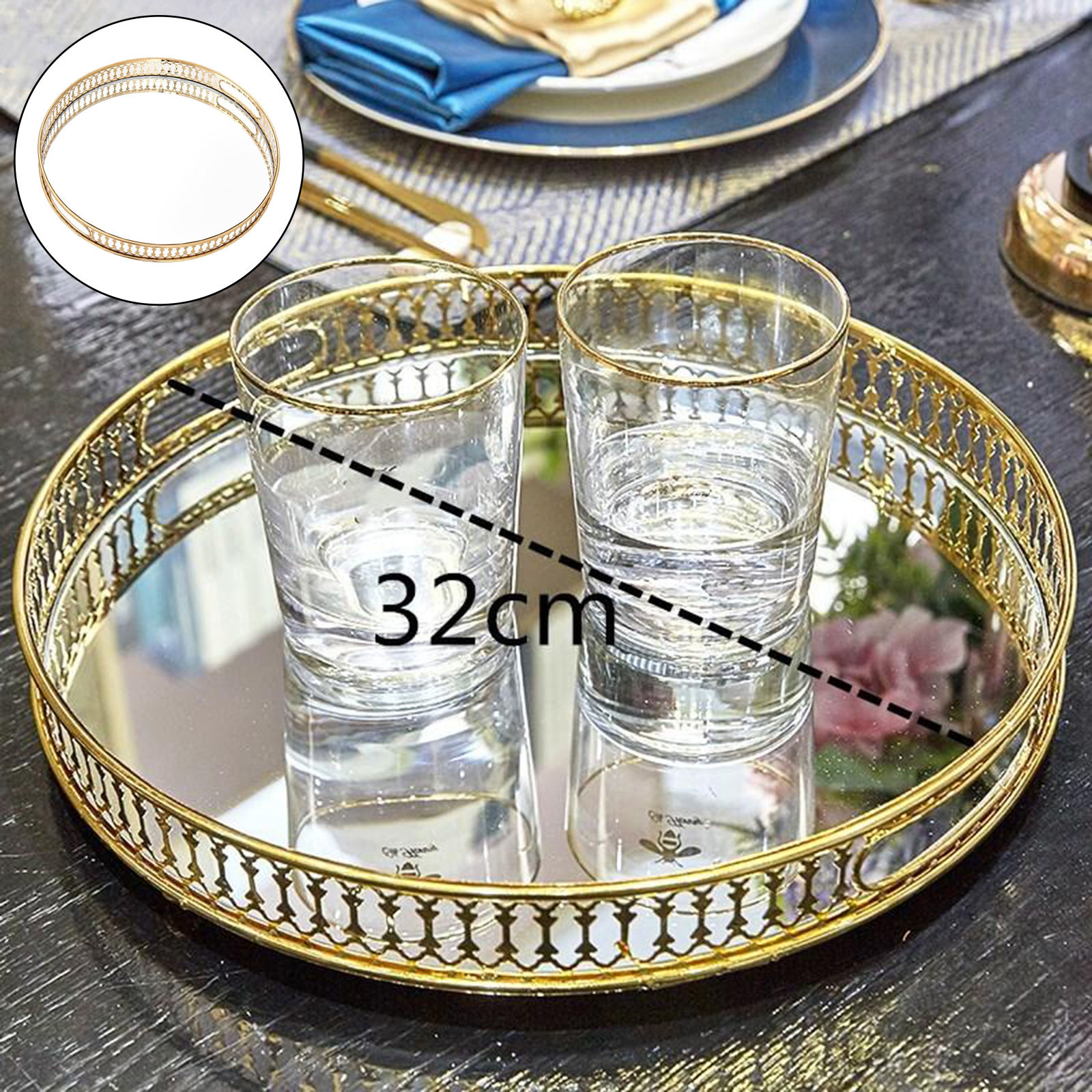 Round Vanity Tray Dresser Ornate Tray Home Wedding Decorative Mirrored Tray Jewelry Perfume Makeup Perfume Organizer