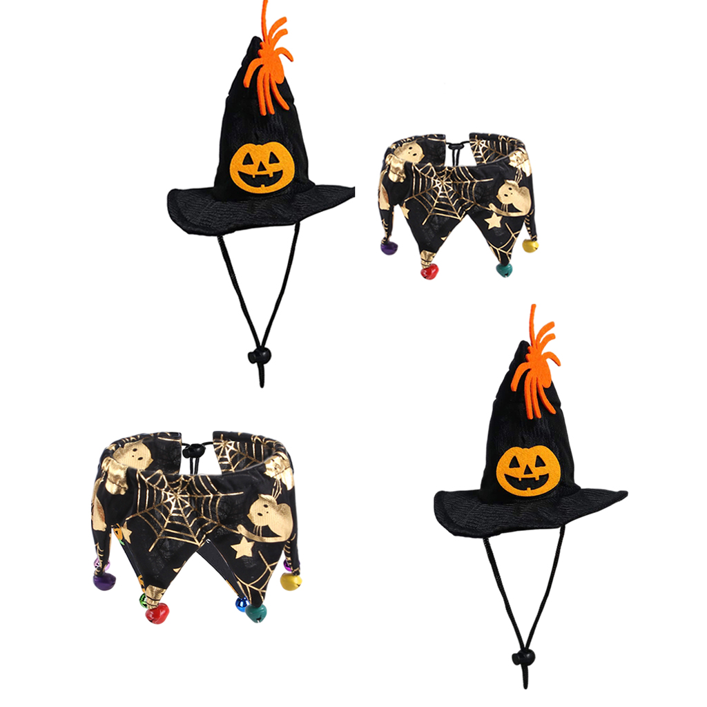 Soft Dog Cat Hat Scraf Wizard Halloween Costumes Pumpkin Spider Bells Holiday Festival Apparel Funny Pet Supplies