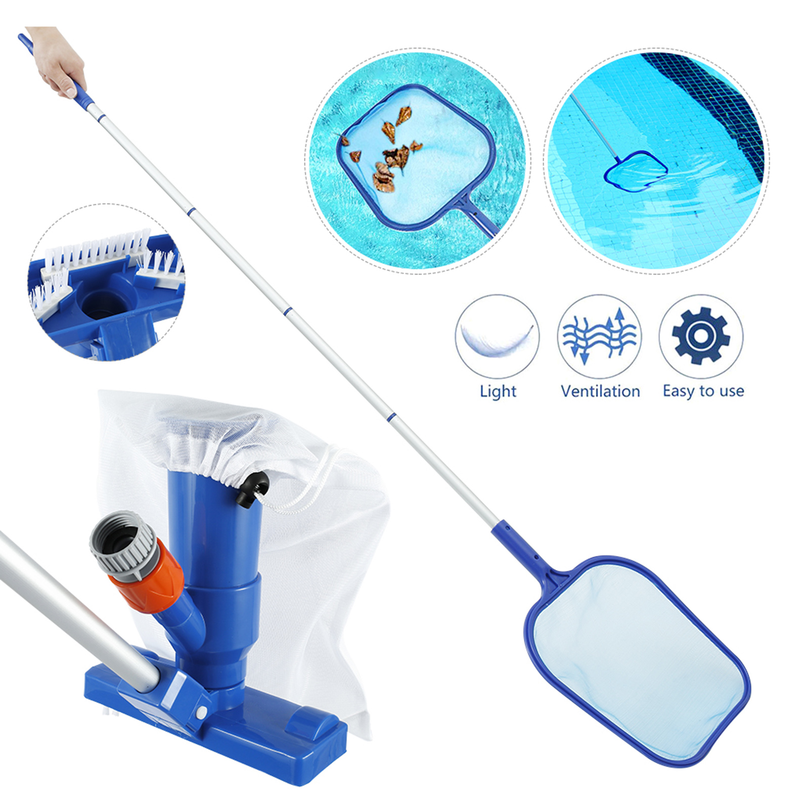 Pool Vacuum Head Kit with A Filter Bag Pool Jet Cleaner for Ground Swimming Pools Fountain Cleaning Supplies US Plug
