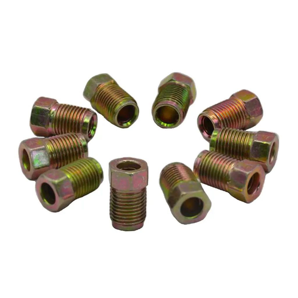 10 Packs 10mmx1mm Brake Pipe Screw Nuts For Braking Steel Tube Brakes Golden