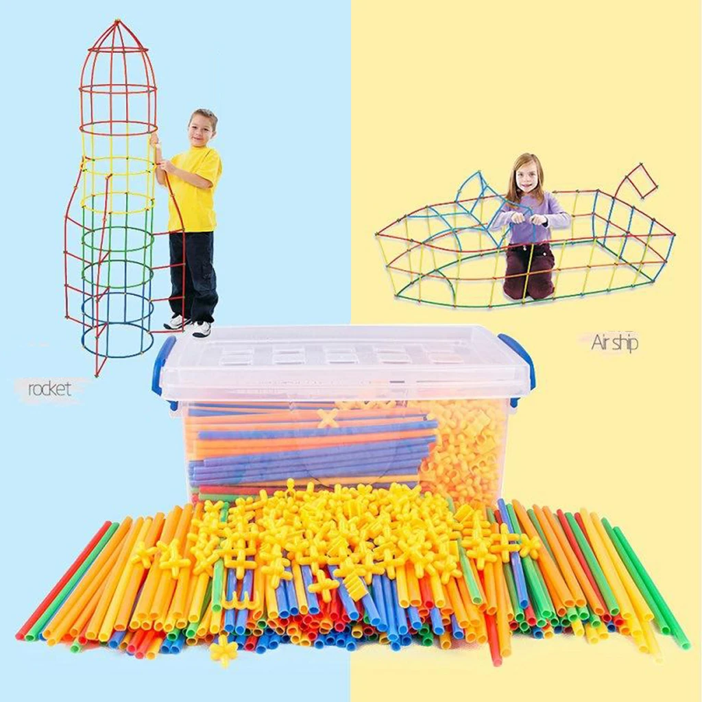 300 pezzi di cannucce e connettori impostati giocattolo per la costruzione del forte con stelo del costruttore di paglia