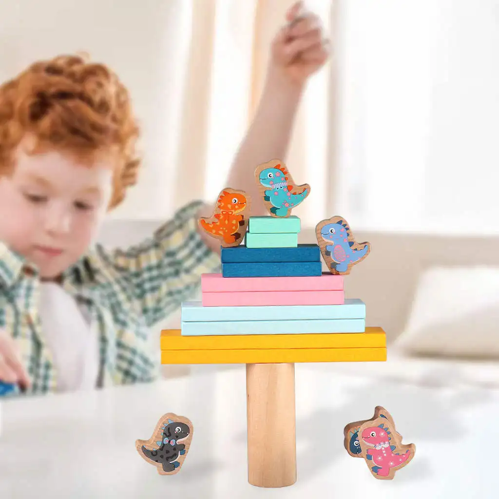 Educational Stacking High Dinosaur Balance Game Imagination Wooden Toys for Toddlers Kids
