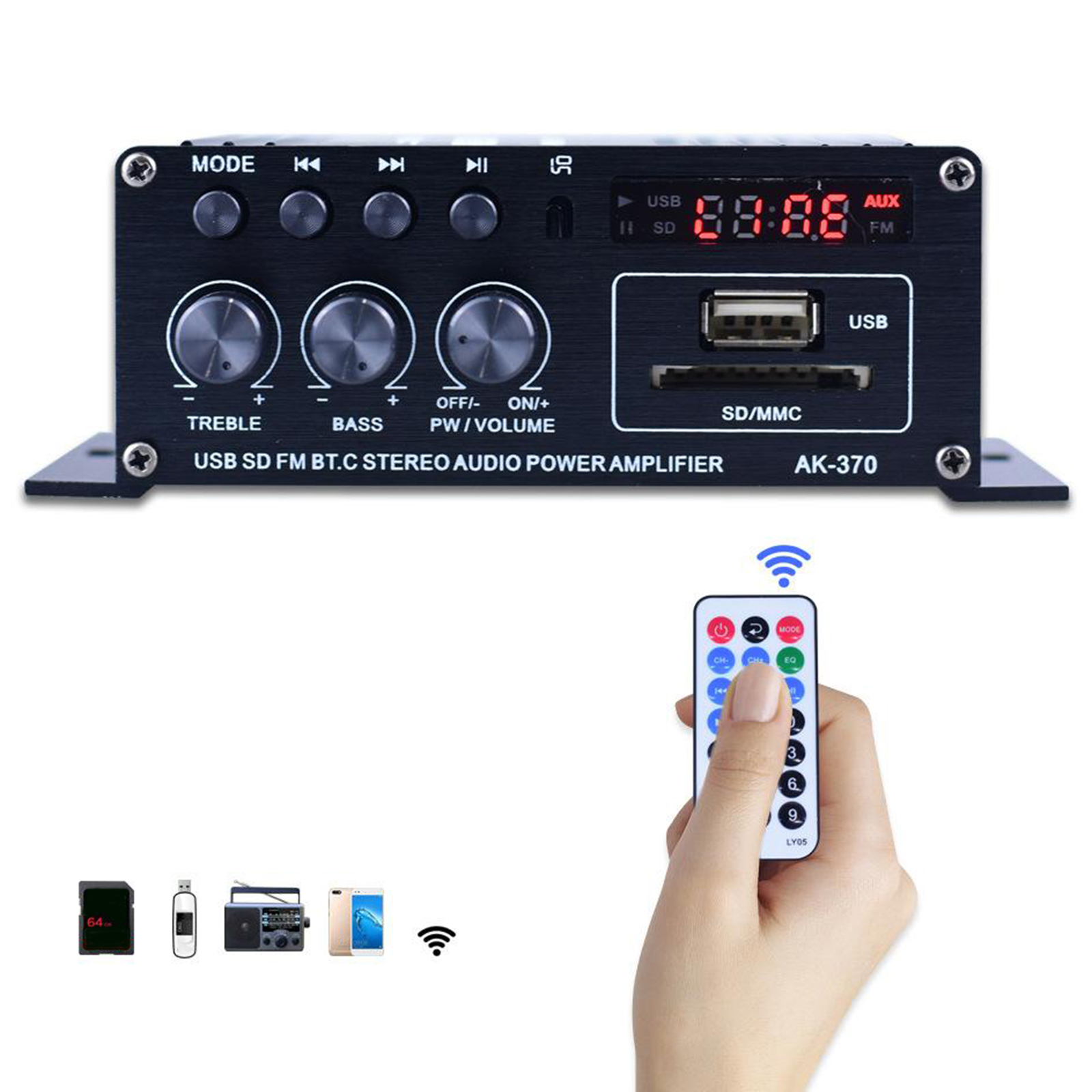 Bass & Treble Control Mini Audio Power Sound Amplifier Amp Bluetooth 12V