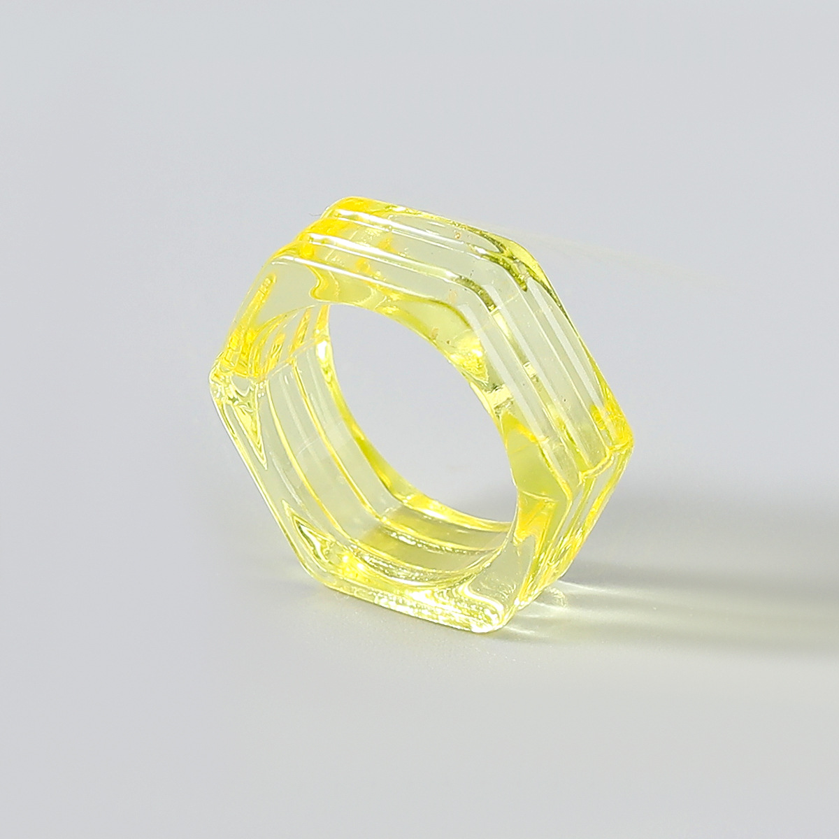 Fashion Candy Color Hexagon Transparent Resin Ring Couple Popular Hip-hop Ring Campus Party Accessories