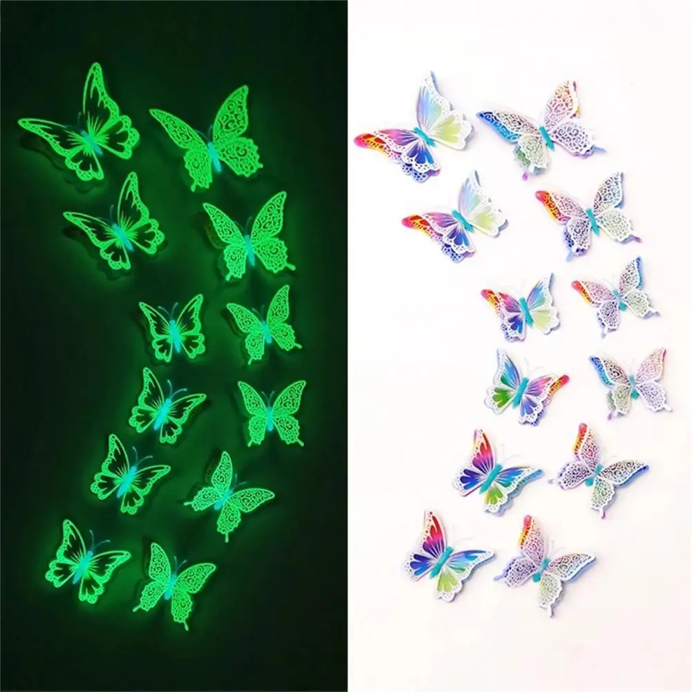 20Pcs 3D Butterfly LED Wall Stickers Glowing Bedroom DIY Home Decor Night light 