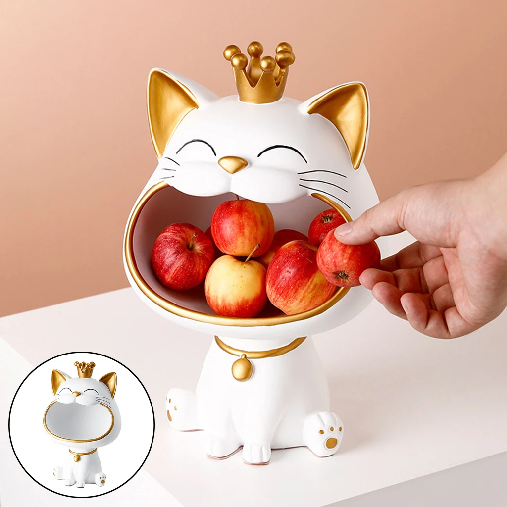 Lucky Cat Figurines Big Mouth Sundries Storage Box Sculpture Statue Resin Animal Decorative Living Room Home Table Ornament