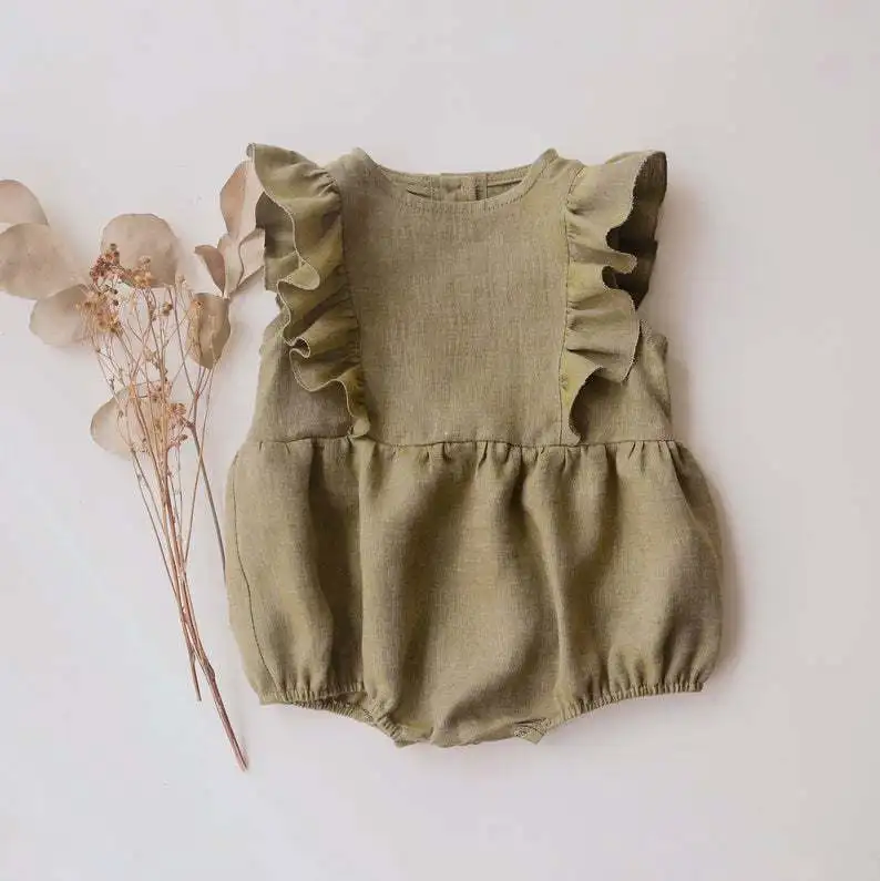 Summer Newborn Infant Baby Girls Romper Playsuit Jumpsuits Solid Cotton Ruffles Baby Clothing baby bodysuit dress
