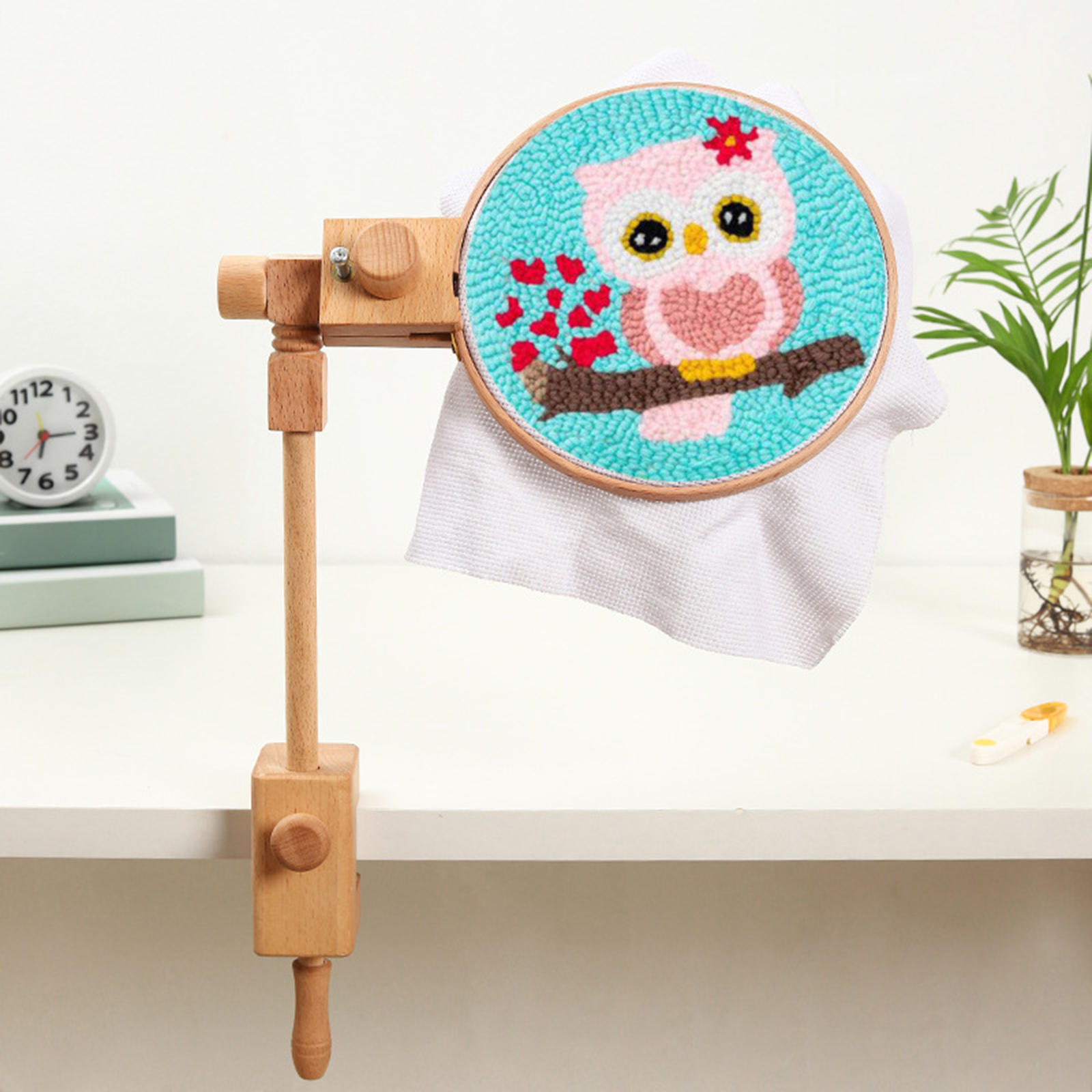 Max Dia. 40cm Embroidery Hoop 360 Rotation Cross Stitch Frame Rack Adjustable Wooden Embroidery Table Clamp Stand