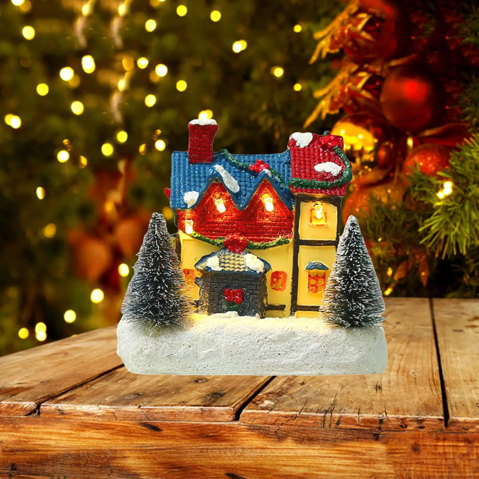 2 Pcs Christmas House LED Warm Light Snow Village Home Table Decor Gift