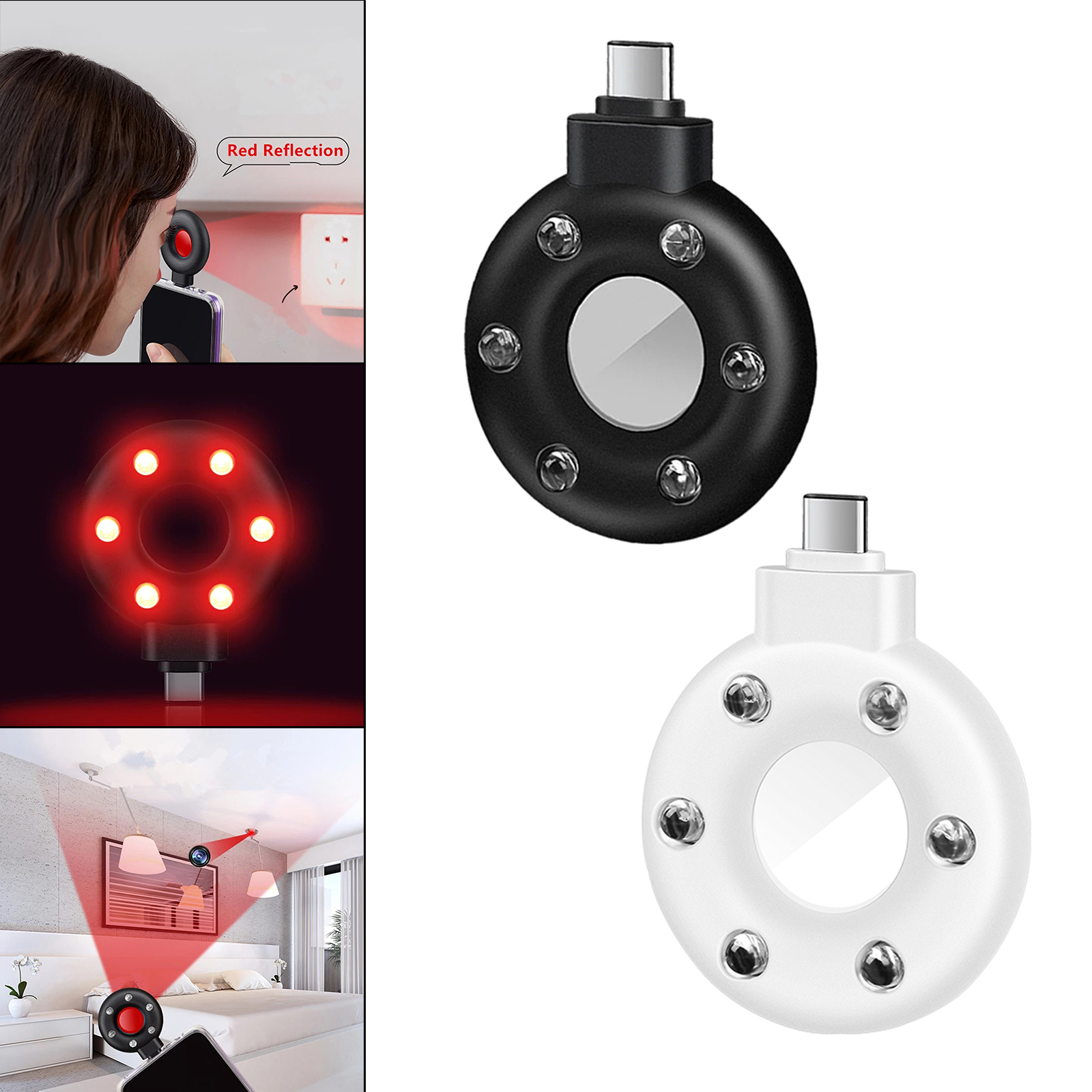 Portable Camera Detector Invisible Camera Finder W/LED Lights for Travel Hotels Bathrooms, Easy to use: No settings, no buttons