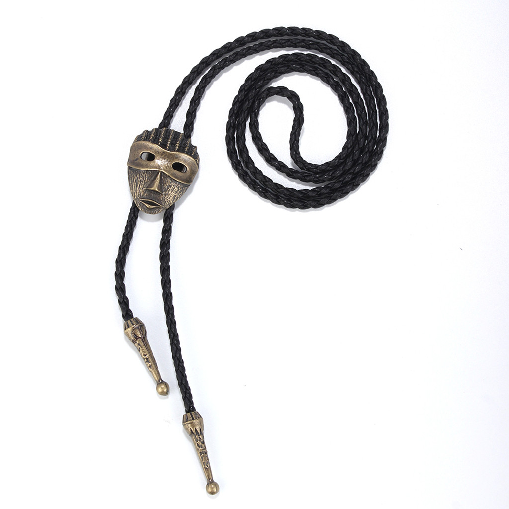 Western Cowboy Bronze Stone Bolo Tie Leather Necklace Unisex Jewelry
