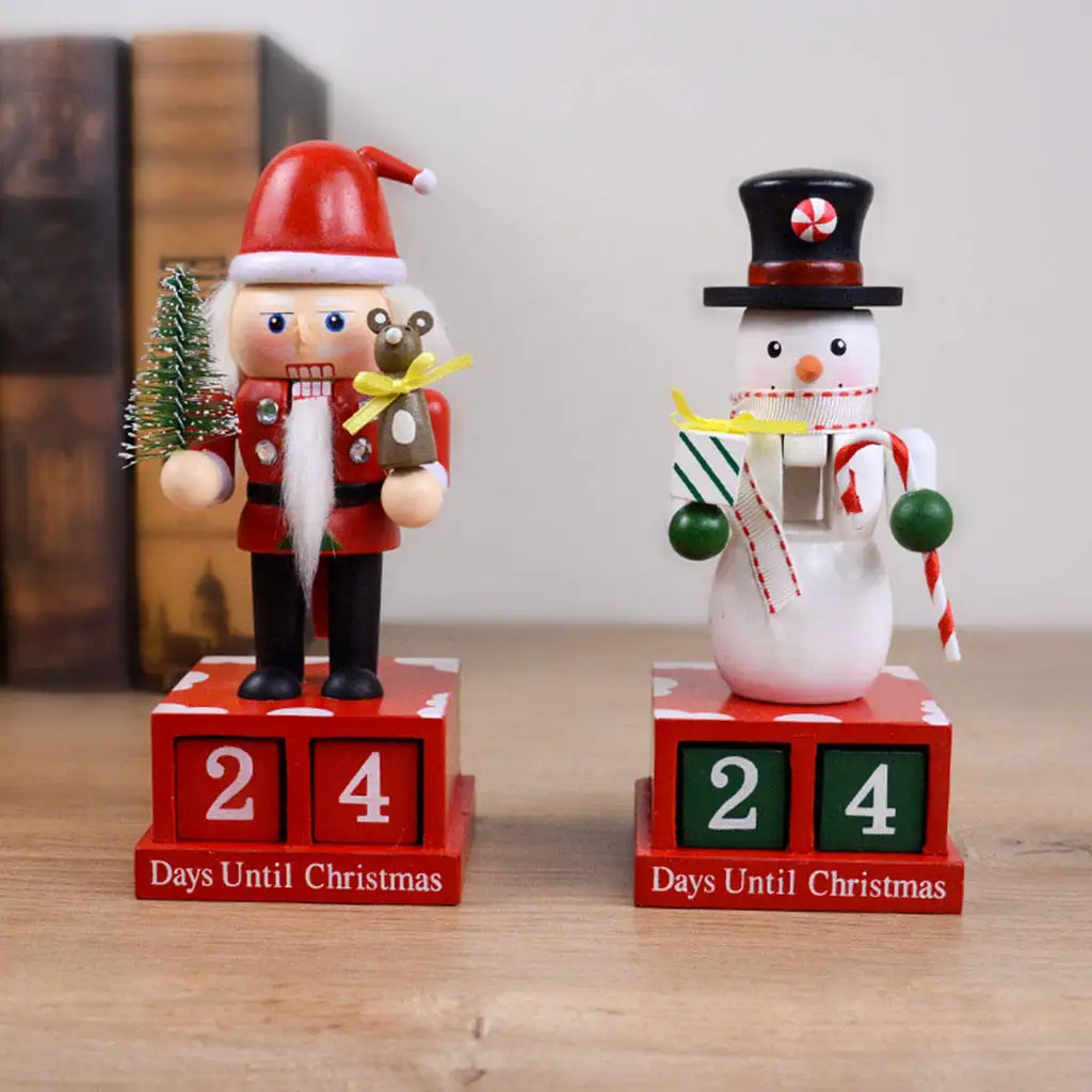 Walnut Xmas Calendar Ornaments Decorations Doll Block Snowman Perpetual Elder for Christmas Desktop Advent Home Kids