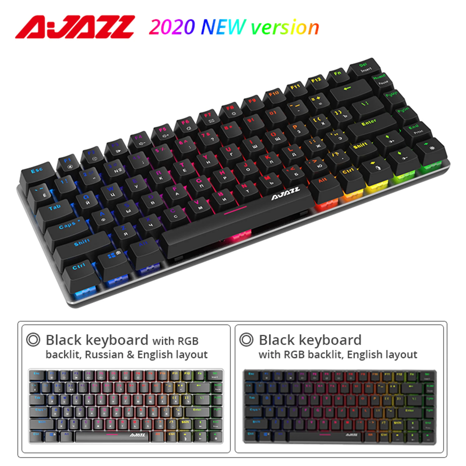82 Keys Wired Mechanical Keyboard, RGB Backlit, for PC Laptop Gaming Office, Compact Fashion Portable Russian Layout